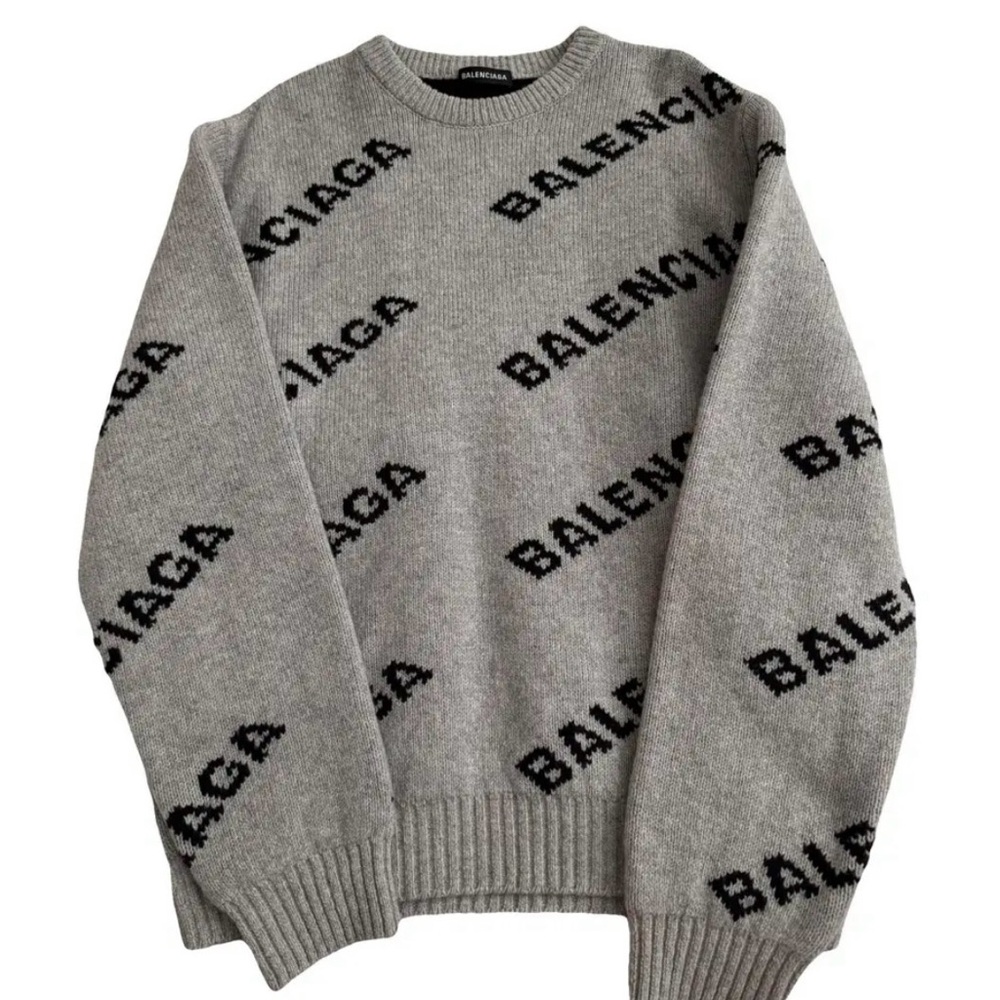 Balenciaga Logo-Patterned Gray Crewneck Sweater